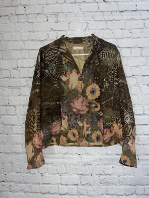 Coldwater Creek Floral Aztec Cottage Zip Up Spring Blazer Jacket Size 12 0175