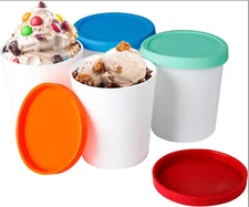 FOUR Ice Cream Containers- 1 Quart Freezer Storage Tubs with Silicone Lids