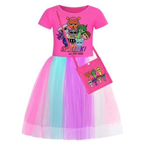Kids Girls Sprunki Costume Rainbow Stars Tutu Skirts Birthday Party Fancy Dress - Picture 33 of 72