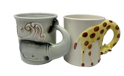 Enesco 1980/79 E-4921 Unique Giraffe Whale 3D Coffee Cup Mug Vintage Set  Japan