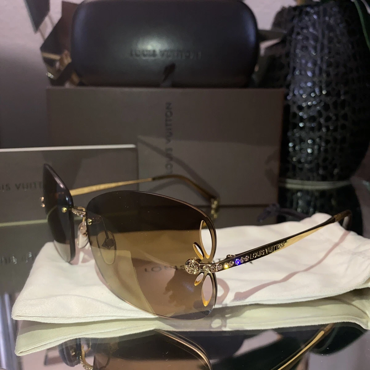 Louis Vuitton Lily Sunglasses Gold Pink Swarovski Crystal Limited Edition  RARE!