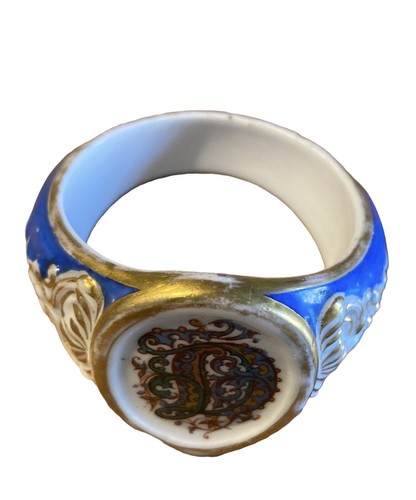 🔵 N. 4 Portatovaglioli ceramica foglia ora anni 50 Francia iniziali D & R unici - Imagen 7 de 11