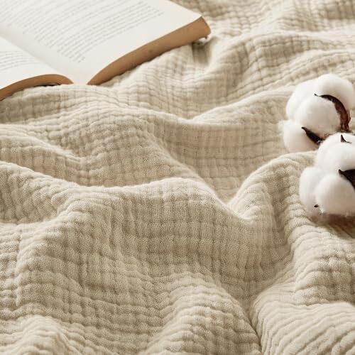 100% Cotton Muslin King Size Blanket for Bed - 4 King (108" x 90") 01 - Beige - Picture 2 of 7