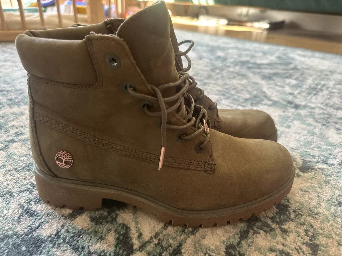 Timberland 6inch Premium Khaki Boots With Rose Gold Detailing UK