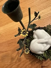 Rare Vintage Petites Choses Toleware Porcelain BUNNY RABBIT Candle Holder Easter