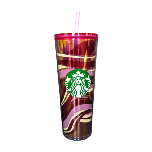 Starbucks Winter Holiday menthe poivrée tourbillonnante tasse froide rubans roses ventilés 24 - Photo 1 sur 4