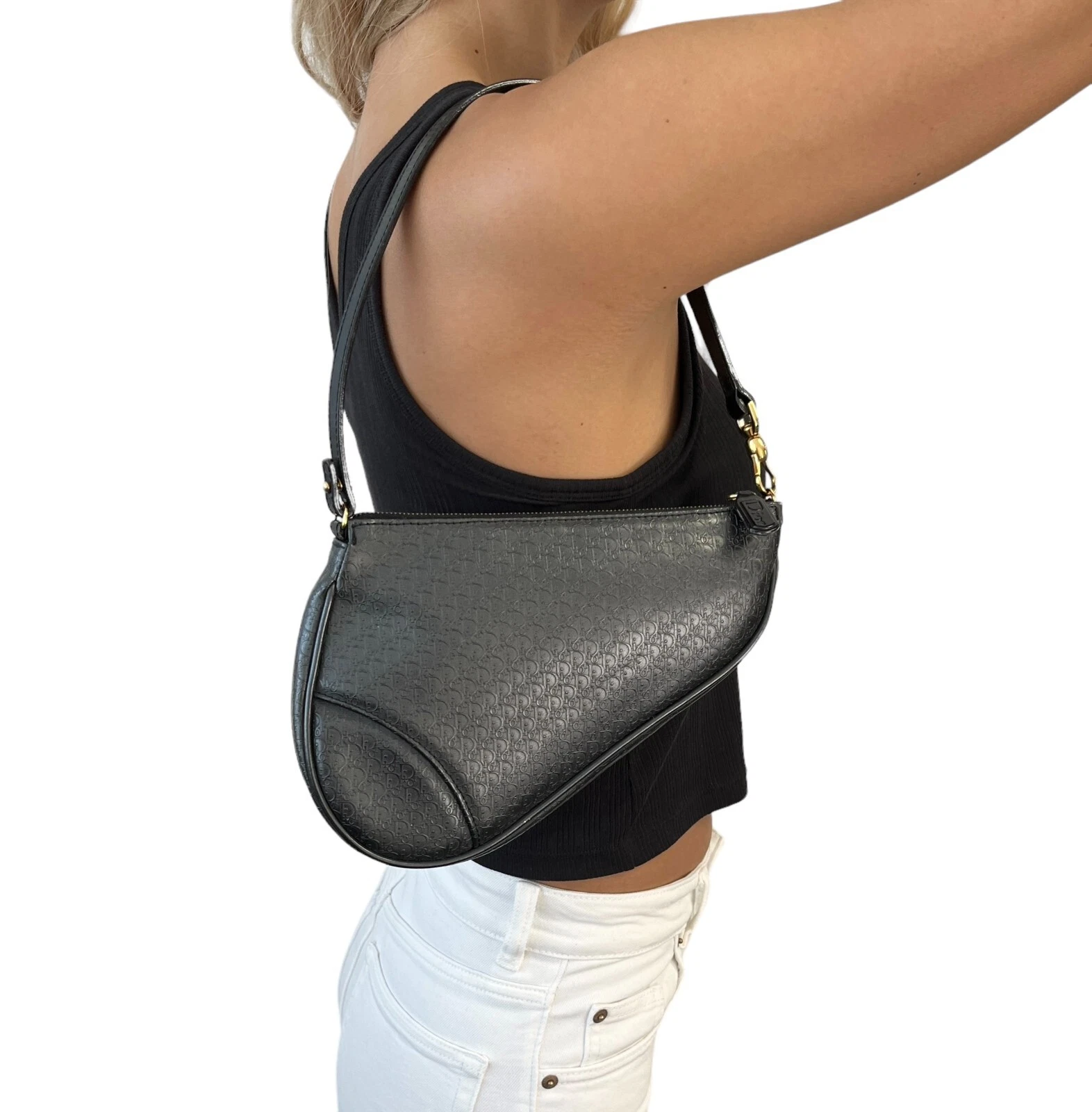 Mini sac selle Christian Dior Vintage Trotter Monogramme rang noir AB