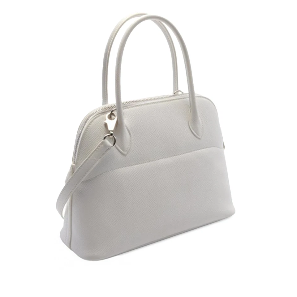 Cartera de cuero de becerro blanca autenticada Hermès Epsom Bolide 27 Foto 2 de 4