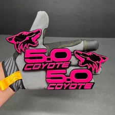 PINK  COYOTE 5.0 Emblem Badges On Black Fender Angry Racing Aggressive