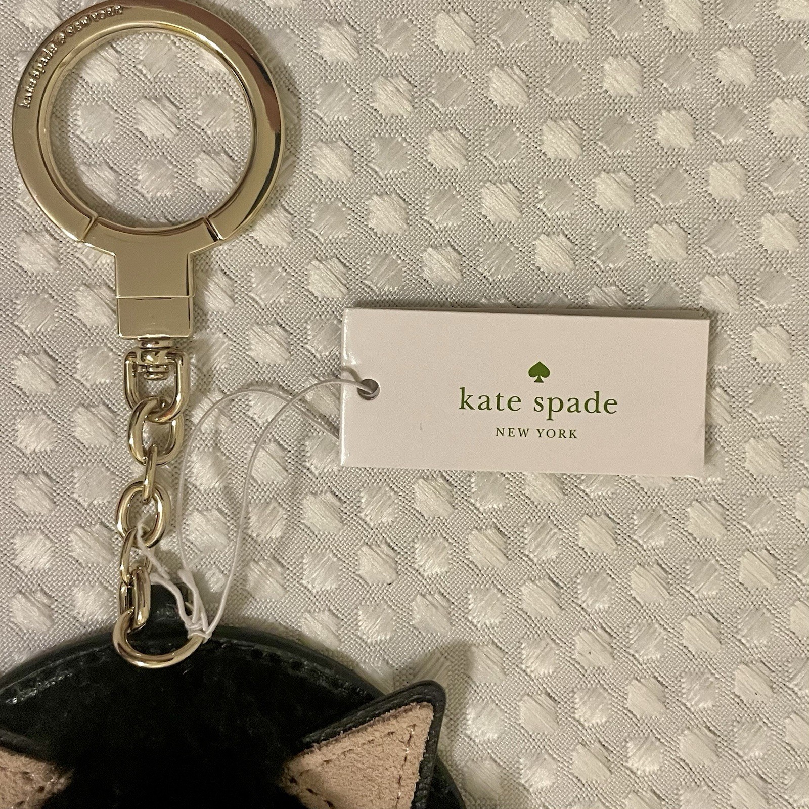 KATE SPADE Star Bright Cat Key Fob Bag Charm Black Leather Faux Fur NWT Retired thumbnail 2