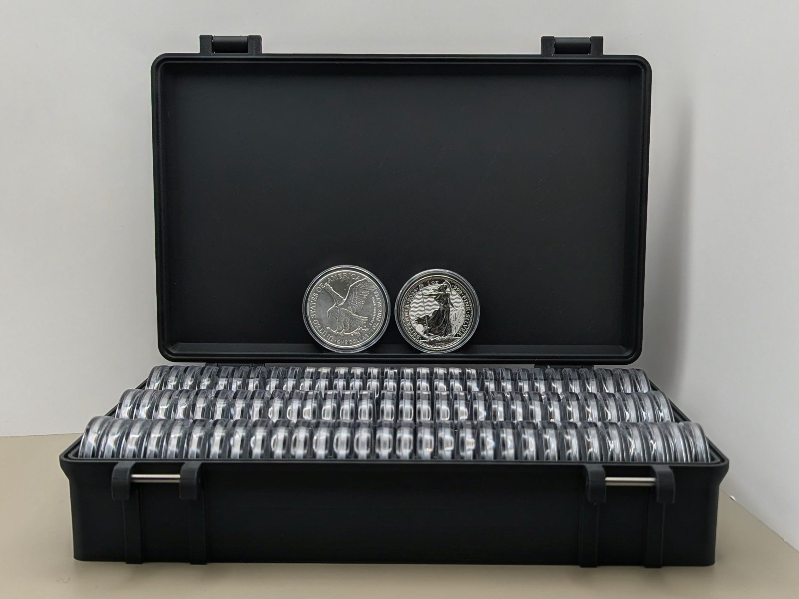 90x 1oz Silver Coin Capsule Storage Box, Britannia, American Eagle, ChinesePanda