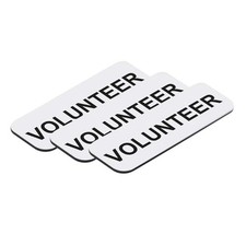 Volunteer Name Tag 1x3 Inch White 3 Pack Badge ID Label Sticker Holder