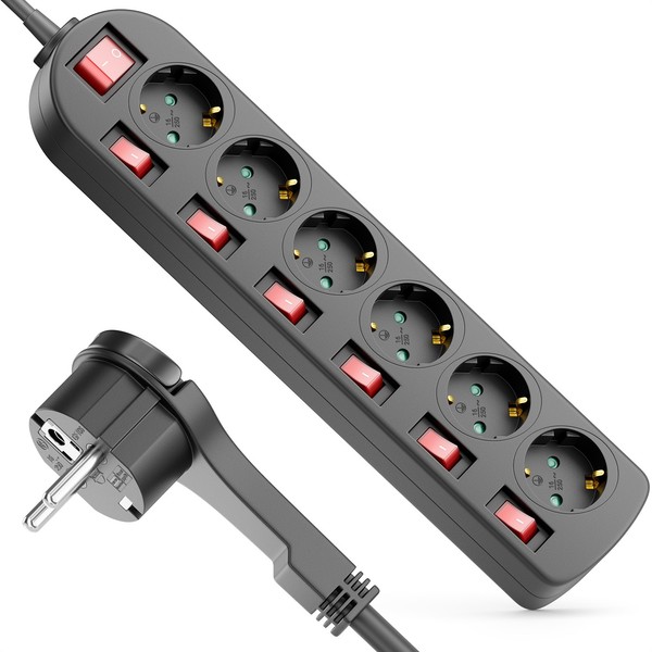 Steckdosenleiste 6-Fach Mehrfachsteckdose 1,4M Kabel Flachstecker Steckerleiste-image