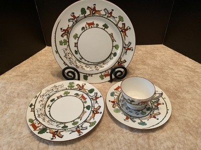 Staffordshire China Hunt Scene 5 Piece Place Setting