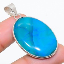 Blue Druzy Gemstone Handmade 925 Sterling Silver Jewelry Pendant 1.77" l125
