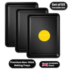 3x Non Stick Tin Baking Tray Oven Roasting Trays Black 32cm Dishwasher Safe New