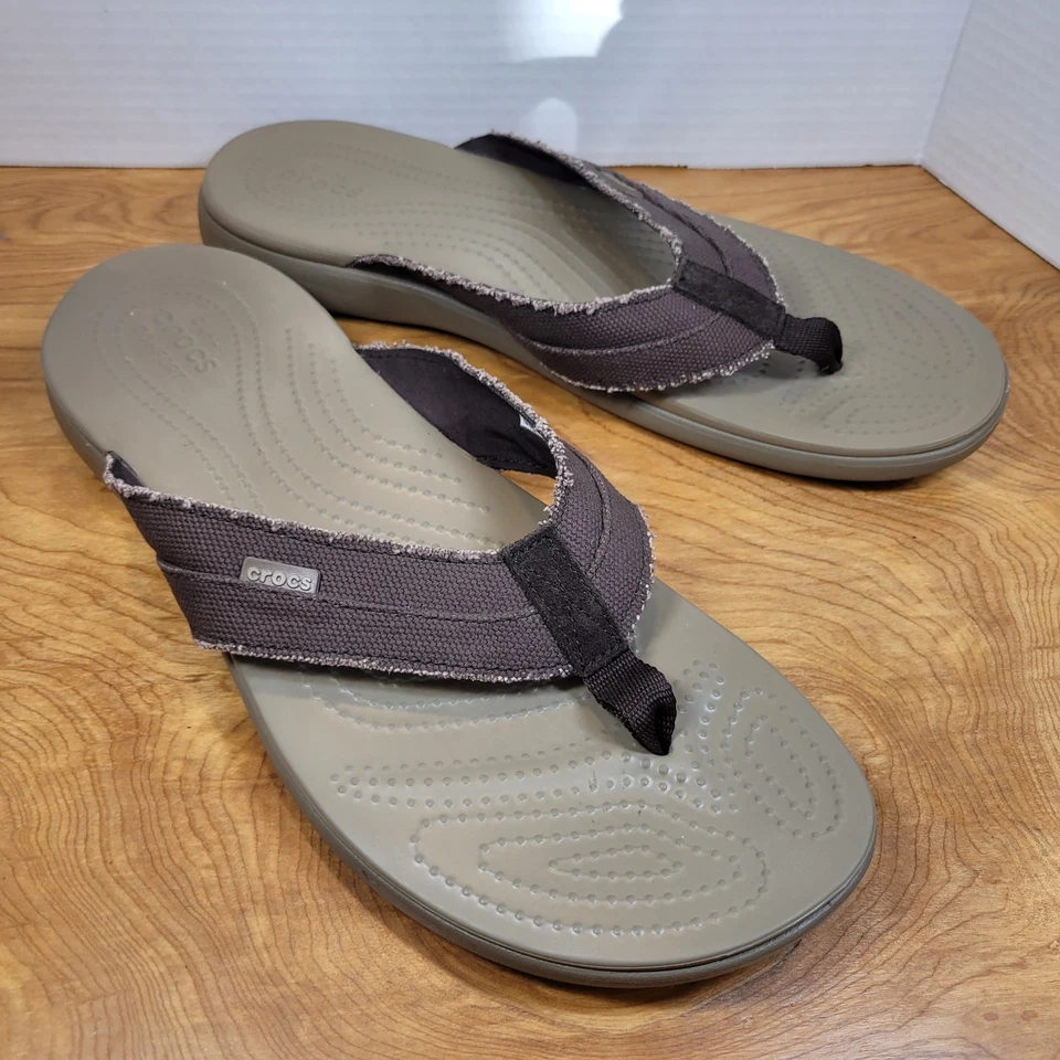 Sandalias Crocs Santa Cruz Chanclas de Lona Doble Confort Marrón/Caqui Para Hombre Talla 13 Foto 2 de 4