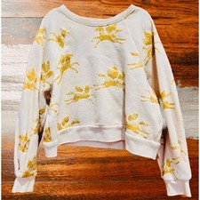 Tea Collection Girls  Pegasus Print Crop Sweater Size: M  Ivory/Oatmeal/Gold
