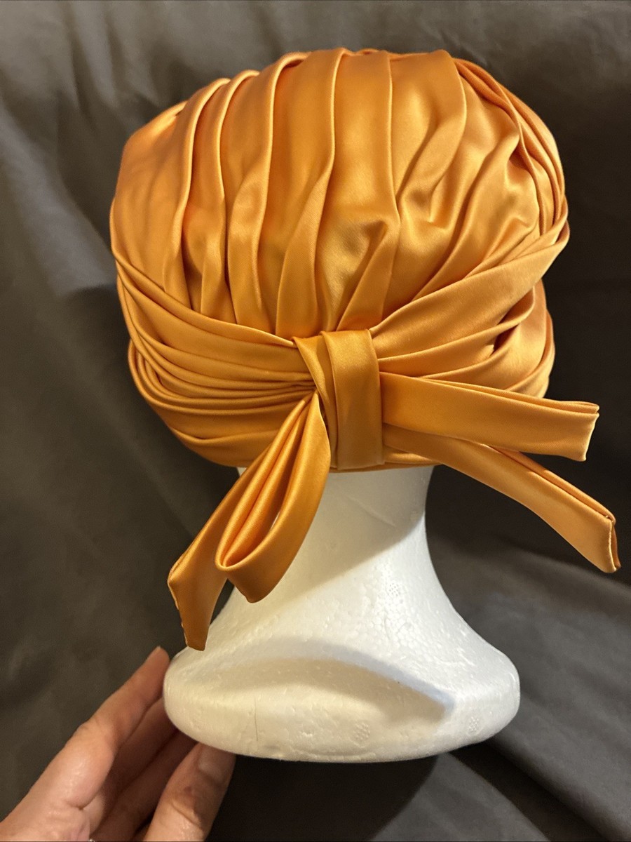 Vintage 1960 Golden Satin Pleated Turban Hat Union Made USA  display picture 1