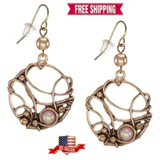 Copper and Rose Gold Boho Fancy Wire Hoops Statement Earrings, Rose Gold Wires