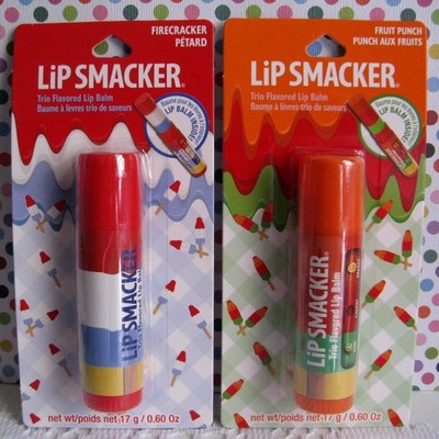 Lip Smacker 2 Biggy FIRECRACKER and FRUIT PUNCH 3 Flavor .60 Oz Jumbo Lip Balms