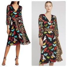 Alice and Olivia Jesse Belted Wrap Silk Dress Butterfly Leopard Size 4 Small 