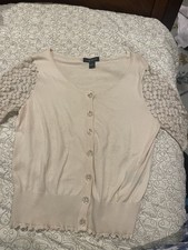 August Silk cream cardigan with lace details Size L Small stain shown