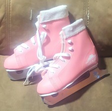 Lake Placid Youth Pink/White Figure Ice Skates Lace-Up with White Laces, Pair