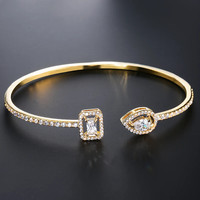 Gold cuff bangle, cubic zirconia, chic geometry, party & daily glam