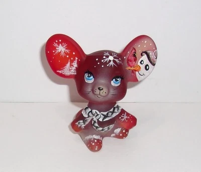 Fenton Glass Red Winter Whiskers Snowman Mouse Figurine Ltd Ed #45/69 M Kibbe - Image 1 of 4