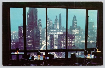 Chicago Allerton Hotel Tip Top Tap View Postcard Magnificent Mile Night