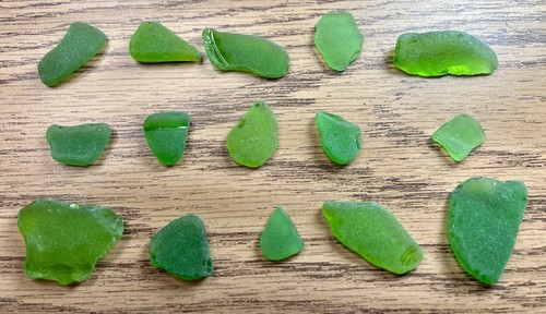 Genuine Tumbled Sea/Beach Glass ~ 15 Pieces ~ Green Color ~ Hawaii #3