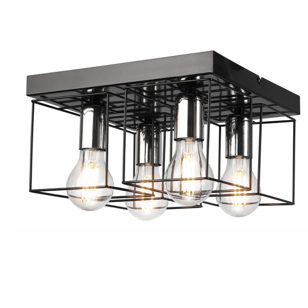 Deckenleuchte Deckenlampe Metall Schwarz Chrom B: 30 Cm Quadratisch E27 Innen-image