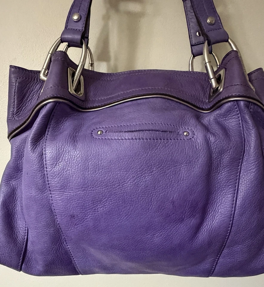 复古 B MAKOWSKY 薰衣草紫色皮革单肩包手提包钱包 — 第 4/4 张图片