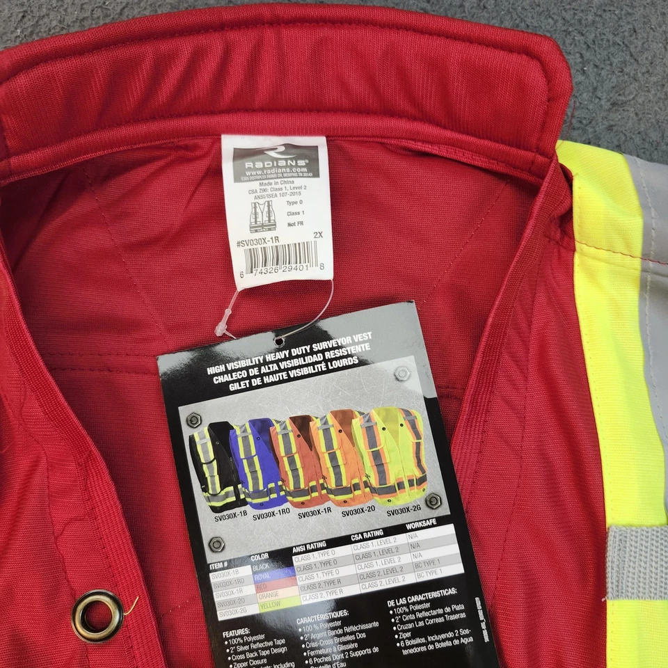 Radians RadWear Safety Vest Mens 2XL Red High Visibility Reflective Surveyors - Image 2 of 4