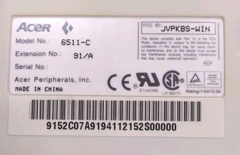 RARE VINTAGE ACER 6511-C 105 KEYS WINDOWS PS2 KEYBOARD V DESIGN DSKB-4 - Image 4 of 4