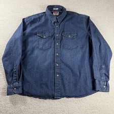 Wrangler Indigo Pearl Snap Denim Long Sleeve Western Shirt Blue Men s Size XL