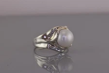 Hagit Gorali Sterling Silver White Pearl Modernist Band Ring Israel 925 Sz: 7
