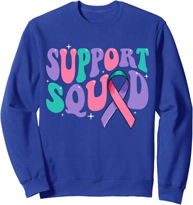 Groovy Support Squad Thyroid Cancer Awareness Friend Unisex Crewneck Sweatshirt
