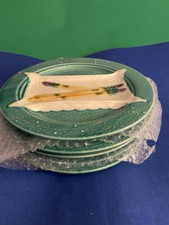 5 Rare Late 19thc FRENCH Majolica Au Bain Marie Paris ASPARAGUS PLATES 10 inches