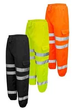 Mens Hi Vis Viz Combat Trousers JOGGING BOTTOMS Workwear JOGGERS
