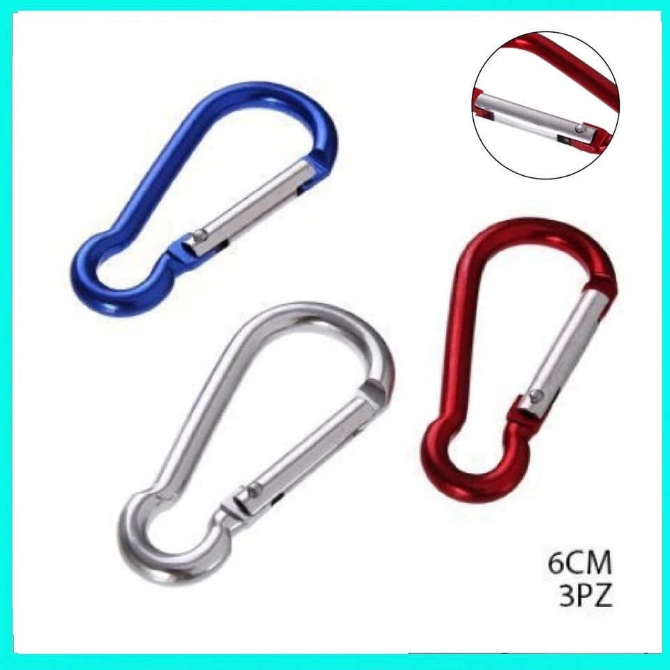 PRYMA 3 X MOSCHETTONI IN ALLUMINIO CLIP PORTACHIAVI PER CAMPEGGIO PESCA ESCURSIONI