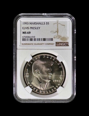 MARSHALL ISLANDS. 1993, 5 Dollars - NGC MS69 - Top Pop 🥇 Elvis