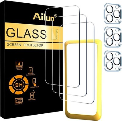 Ailun 3 Pack Screen Protector for iPhone 15 Pro 6.1 inch + 3 Pack Camera Lens...