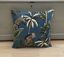 Fryett' Monkey Animals in Teal green, brown cream Handmade cushion cover
