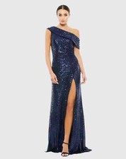 NWT MAC DUGGAL One Shoulder Sequin Gown dress With Front Slit Midnight - 6