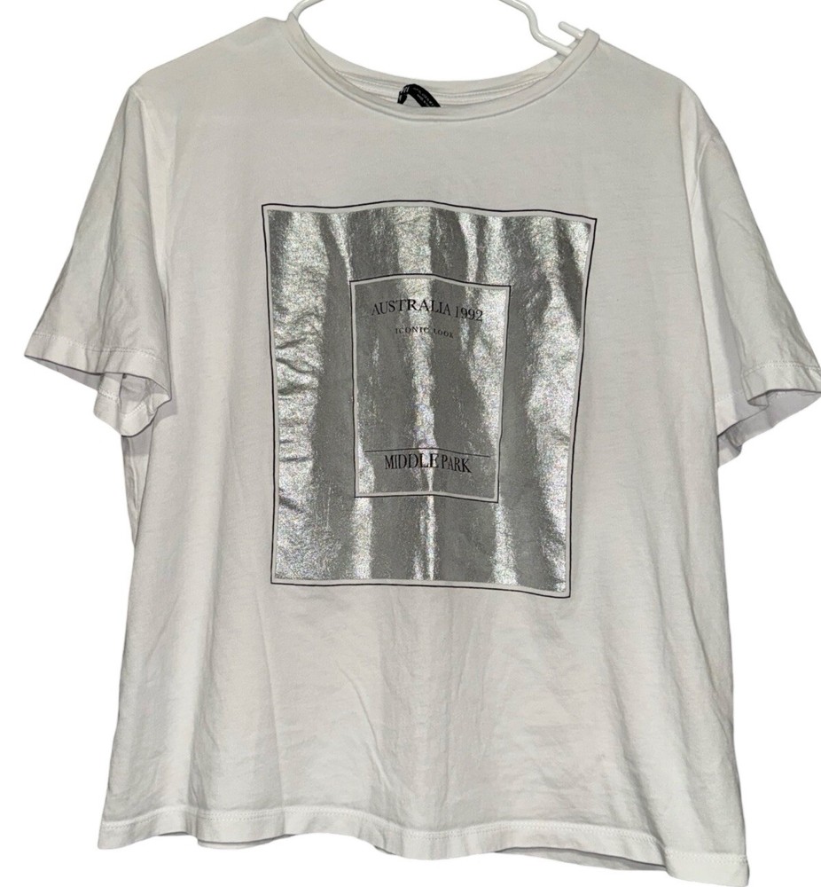 Zara Womens White Cropped Boxy Loose Top with Shine Logo in XL Size