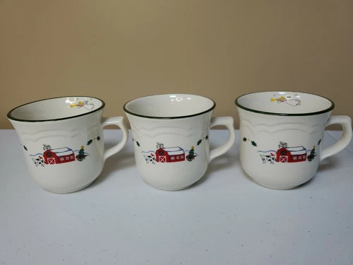 Lot of 3 Pfaltzgraff Christmas SNOW VILLAGE Coffee Tea Cups Mugs Discontinued 