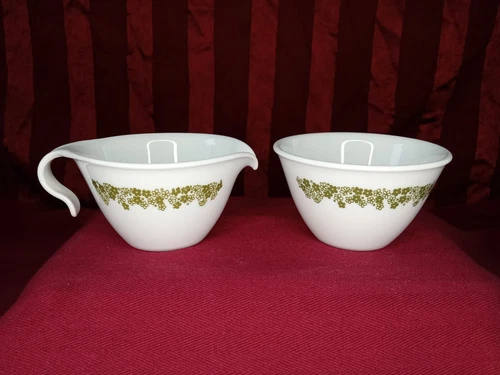 Vintage Corelle Corning SUGAR & CREAMER SET -Spring Blossom-Crazy Daisy- Green