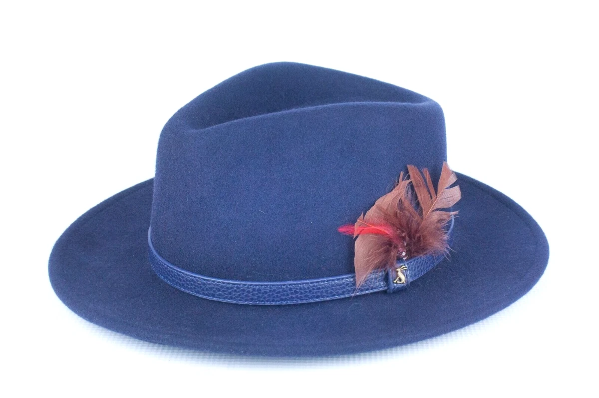 Joules Womens Fedora Felt Hat Blue Navy Size M New With Tags RRP 39.95